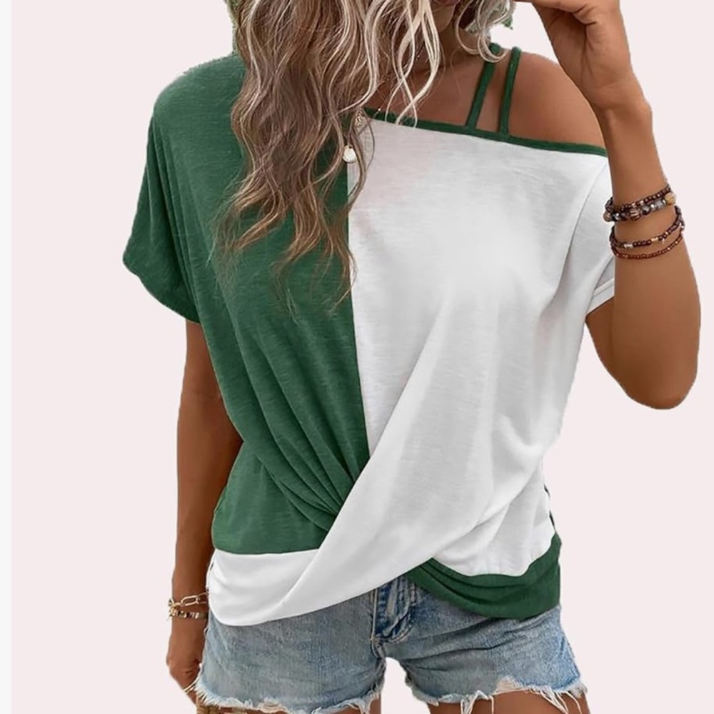 Green and White Women's Top